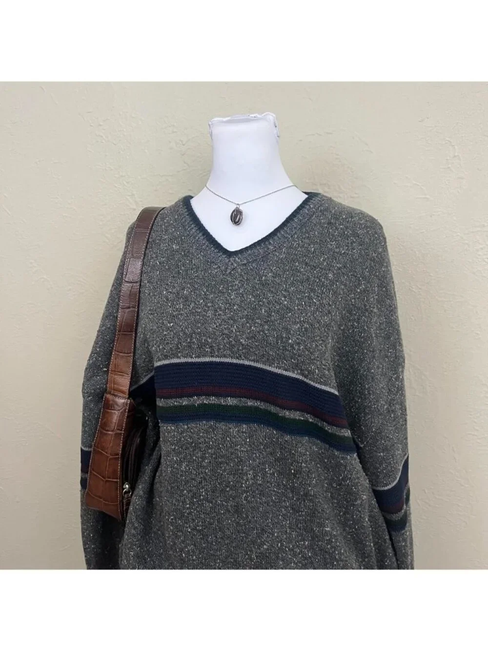 90s gray striped preppy indie skater sweater